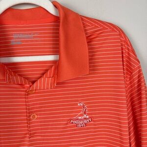 Nike Golf Polo Mens XXL Pinehurst Orange White Striped Shirt Dri Fit Top